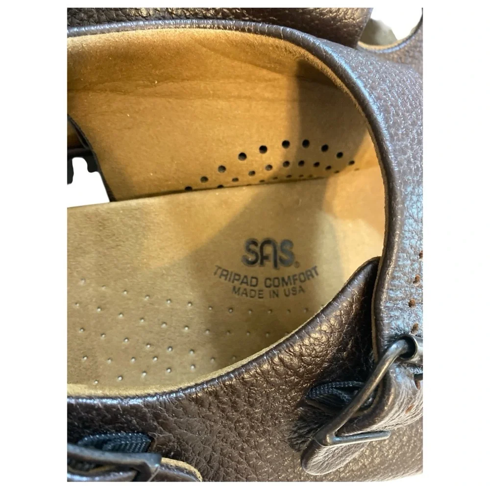 SAS Bravo Men's Comfort Sandals Size 13 Wide Brown Leather Triple Strap Orthotic - Picture 5 of 7